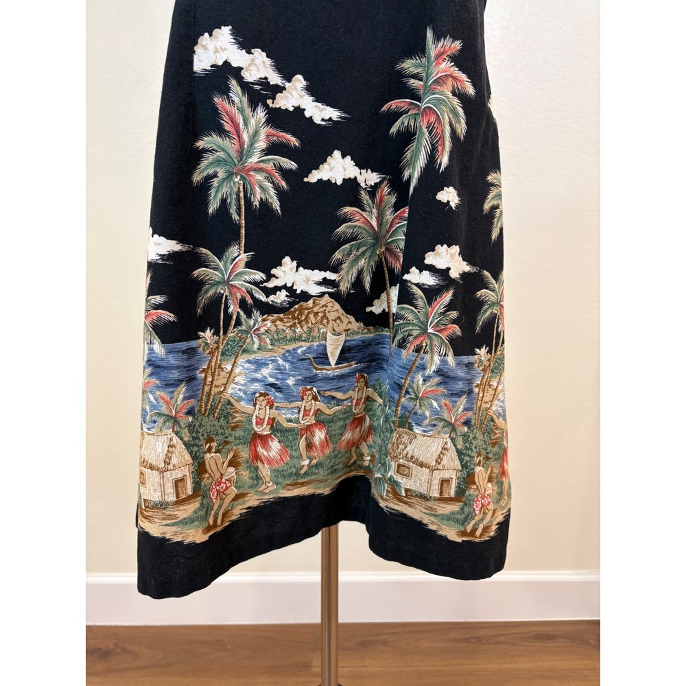 Vtg 90s Shannon Marie Shift Dress Womens XL/14 Black Hawaiian Hula Print - Picture 3 of 7
